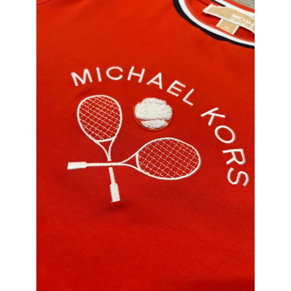 Michael Kors 2025 Sporty Tennis Preppy‎ Cropped Ringer Tee XS Casual Red Shirt